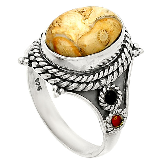 Rock Calcy, Black Onyx & Carnelian Ring size-7 R-1510 SDR234339
