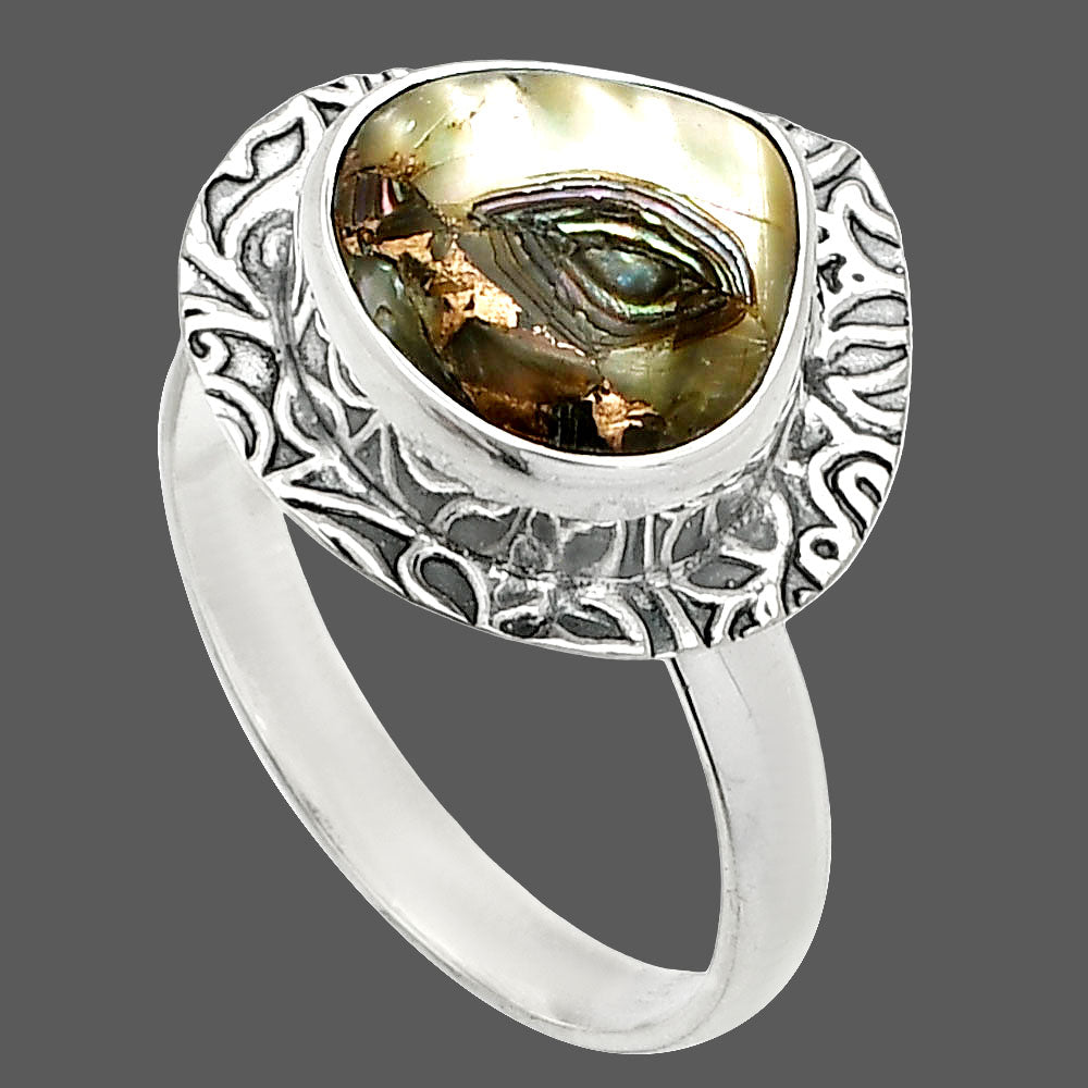Natural Copper Abalone Shell Ring size-9 R-1649 SDR236467