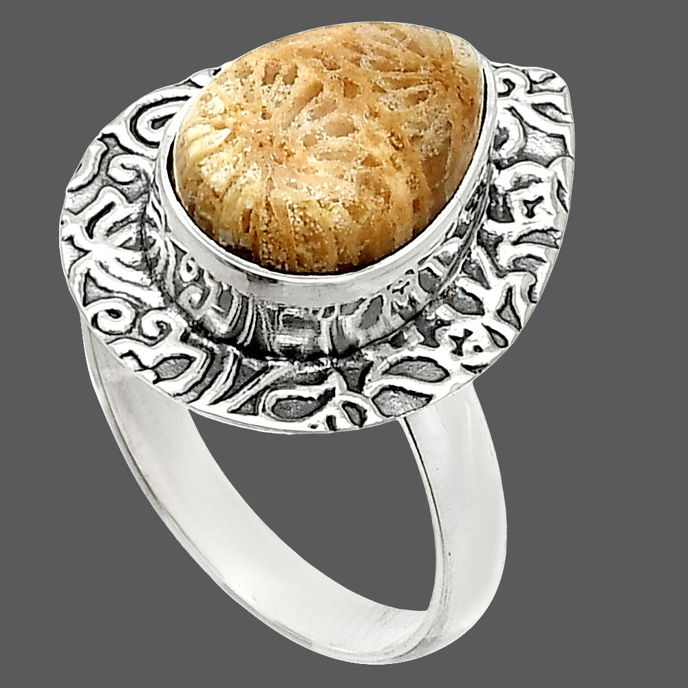 Natural Flower Fossil Coral Ring size-7 R-1649 SDR236537