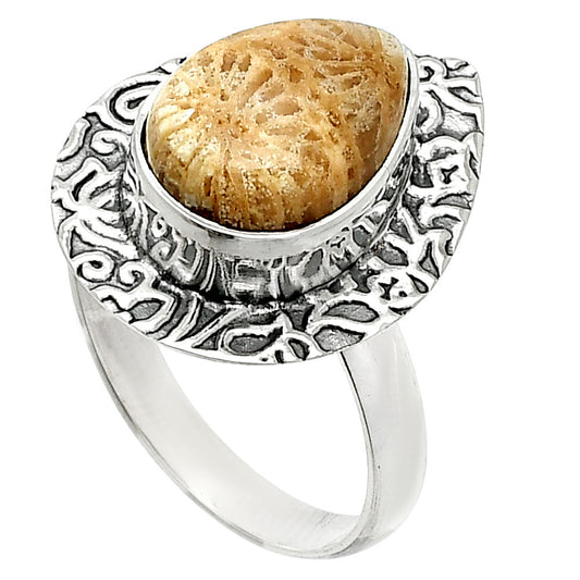 Natural Flower Fossil Coral Ring size-7 R-1649 SDR236537