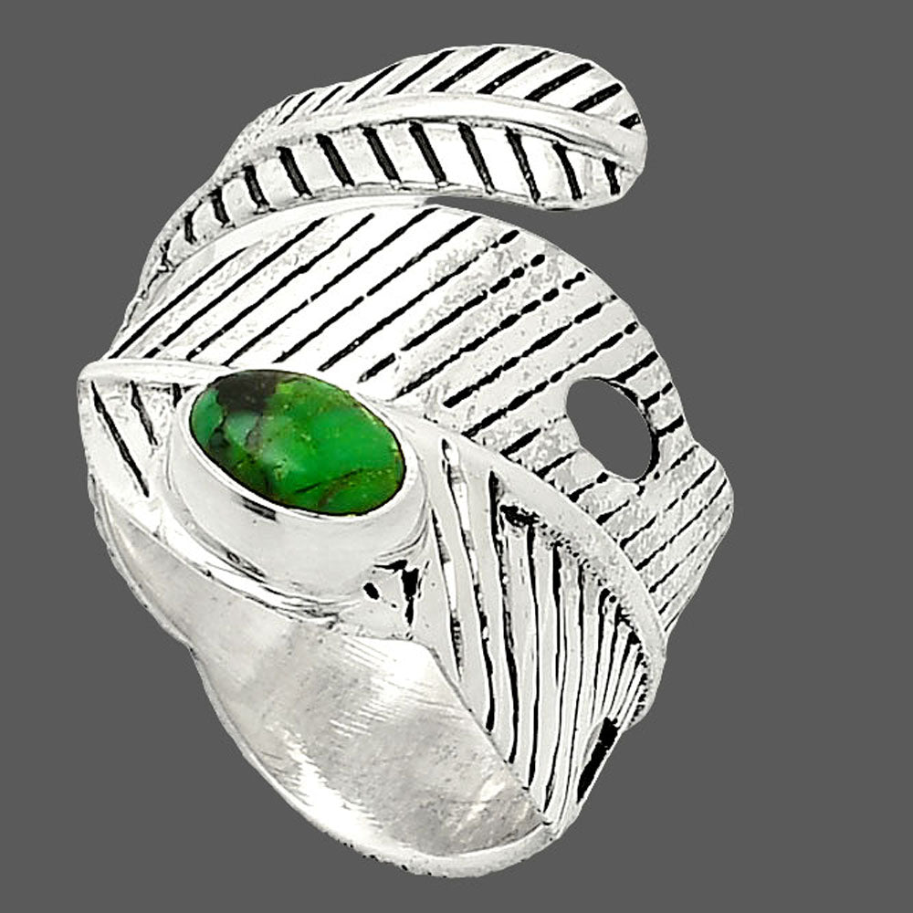 Adjustable Feather Green Matrix Turquoise Ring size-7.5 R-1473 SDR237031