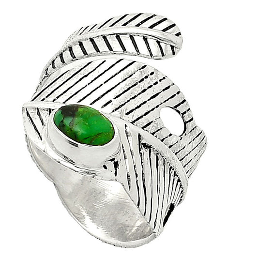 Adjustable Feather Green Matrix Turquoise Ring size-7.5 R-1473 SDR237031
