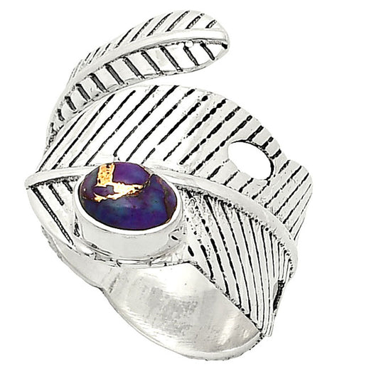 Adjustable Feather Copper Purple Turquoise Ring size-7.5 R-1473 SDR237034