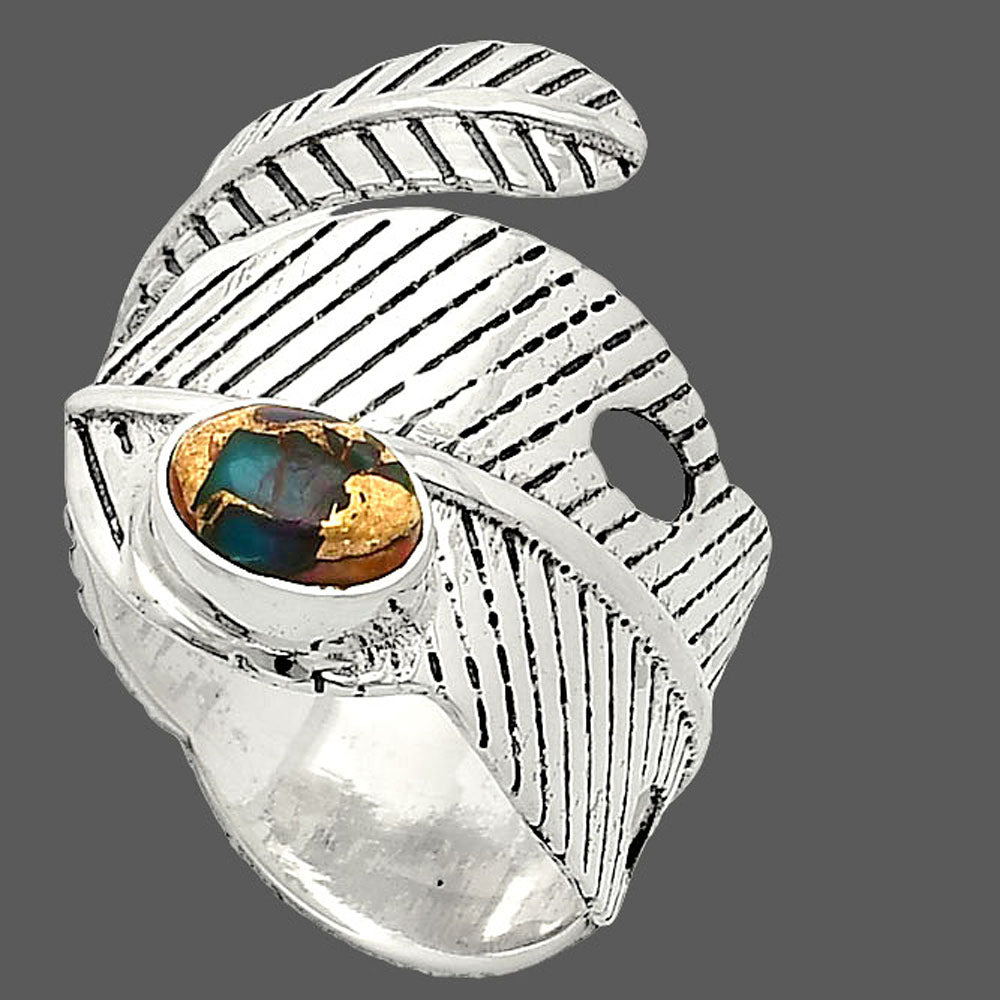 Adjustable Feather - Multi Copper Turquoise Ring size-7 R-1473 SDR237040