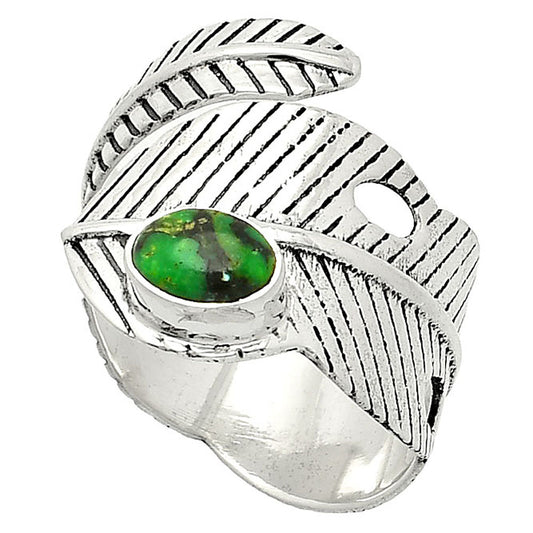 Adjustable Feather - Green Matrix Turquoise Ring size-9 R-1473 SDR237041