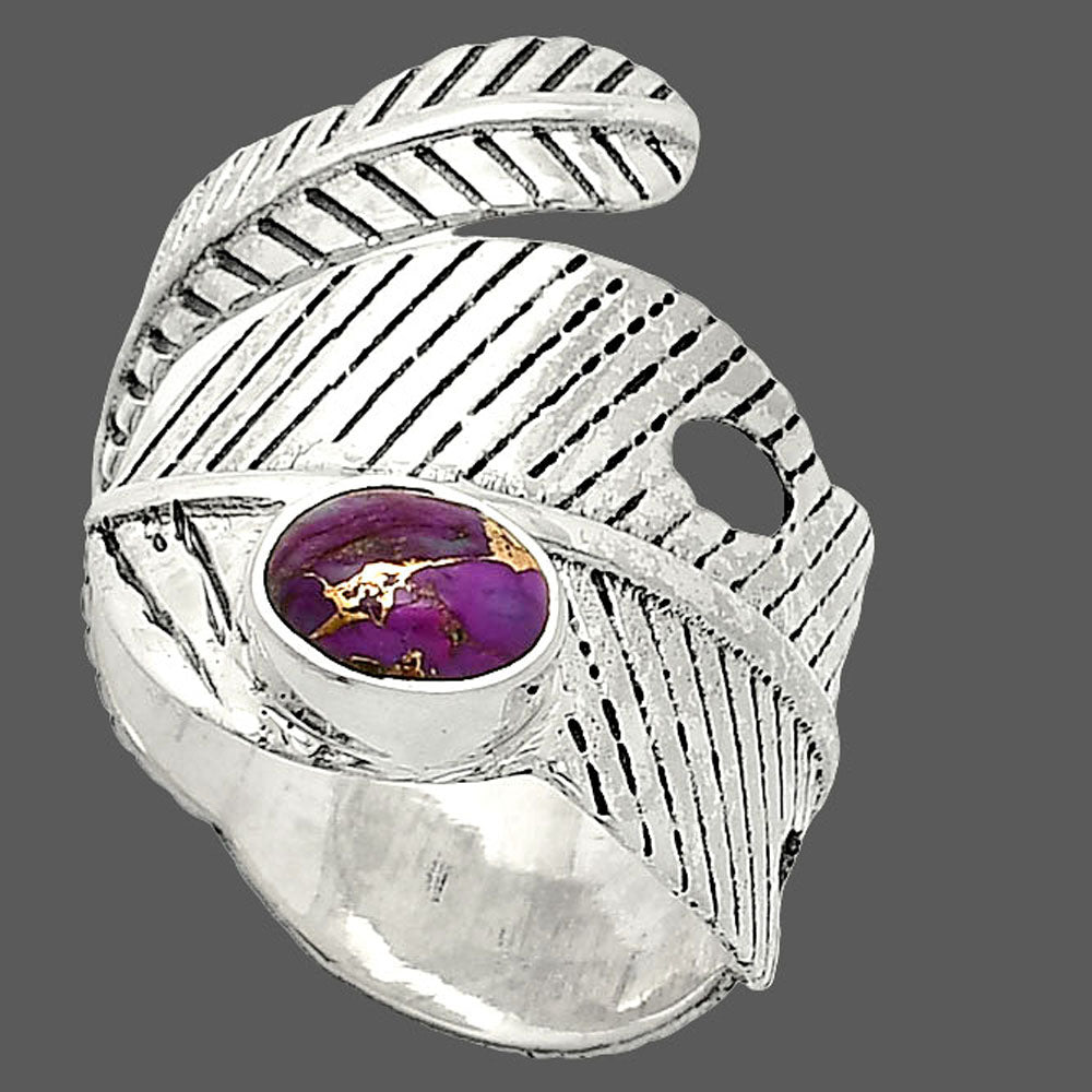 Adjustable Feather Copper Purple Turquoise Ring size-6.5 R-1473 SDR237043