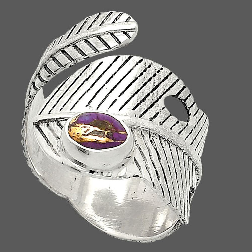 Adjustable Feather Copper Purple Turquoise Ring size-8.5 R-1473 SDR237049