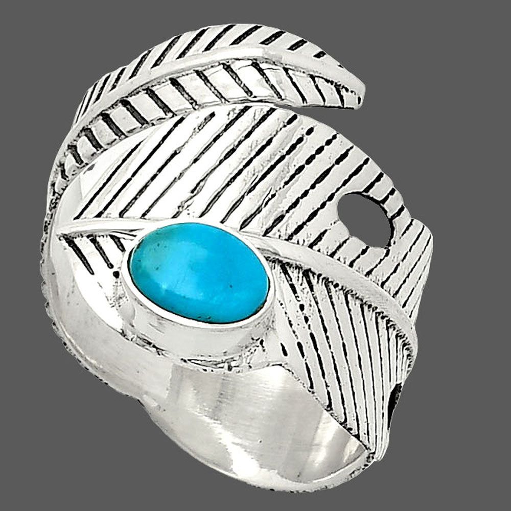 Adjustable Feather - Natural Turquoise Morenci Mine Ring size-8 R-1473 SDR237050