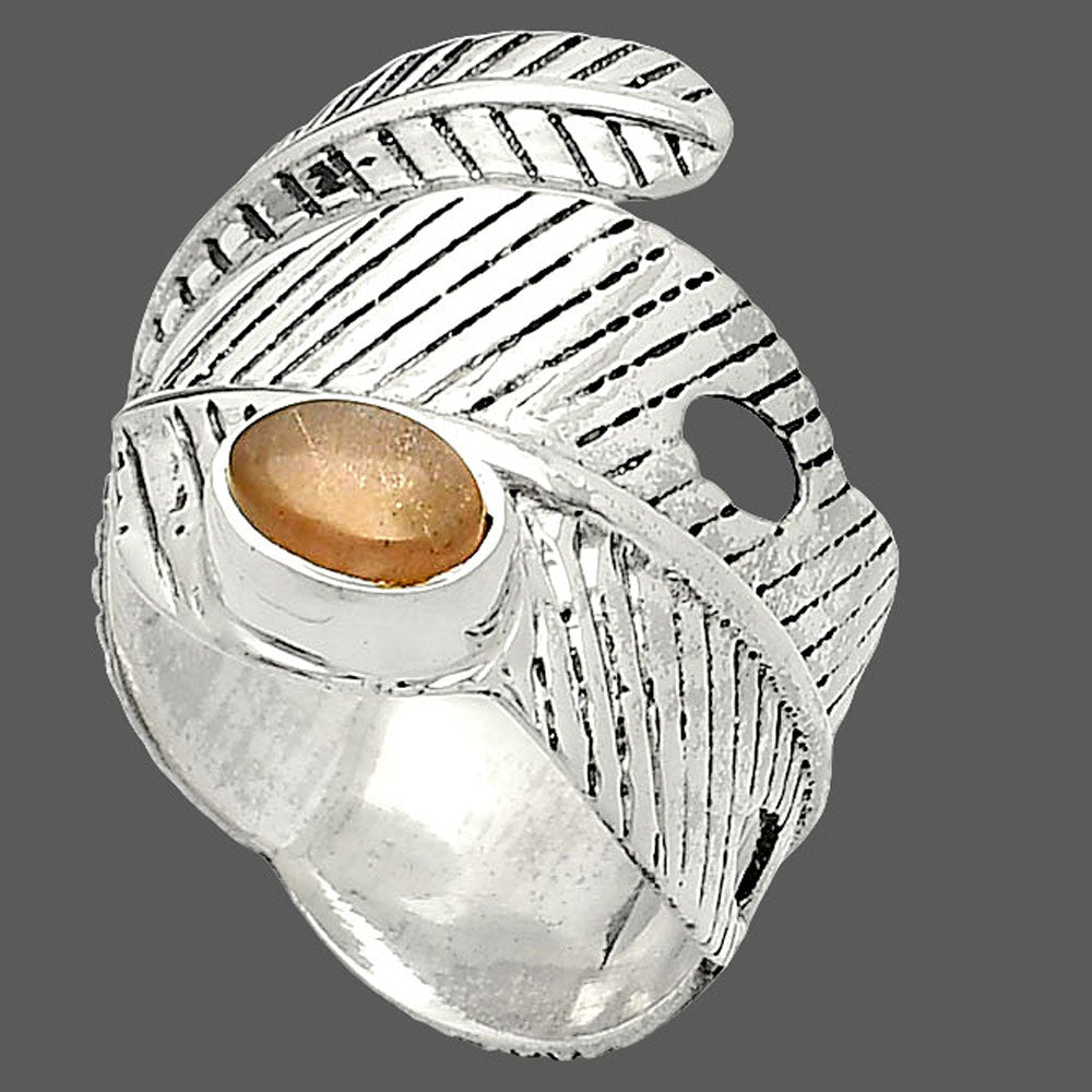 Adjustable Feather - Sunstone Ring size-8 R-1473 SDR237053