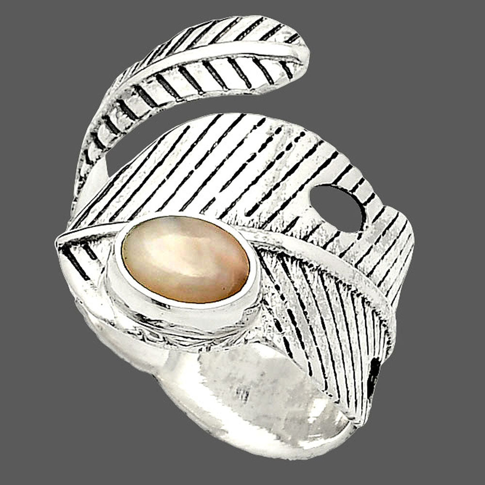 Adjustable Feather - Pink Opal Ring size-8 R-1473 SDR237057