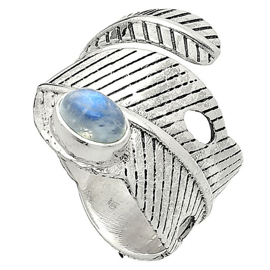Adjustable Feather - Rainbow Moonstone Ring size-7.5 R-1473 SDR237066