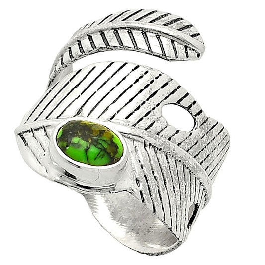 Adjustable Feather Green Matrix Turquoise Ring size-7.5 R-1473 SDR237067