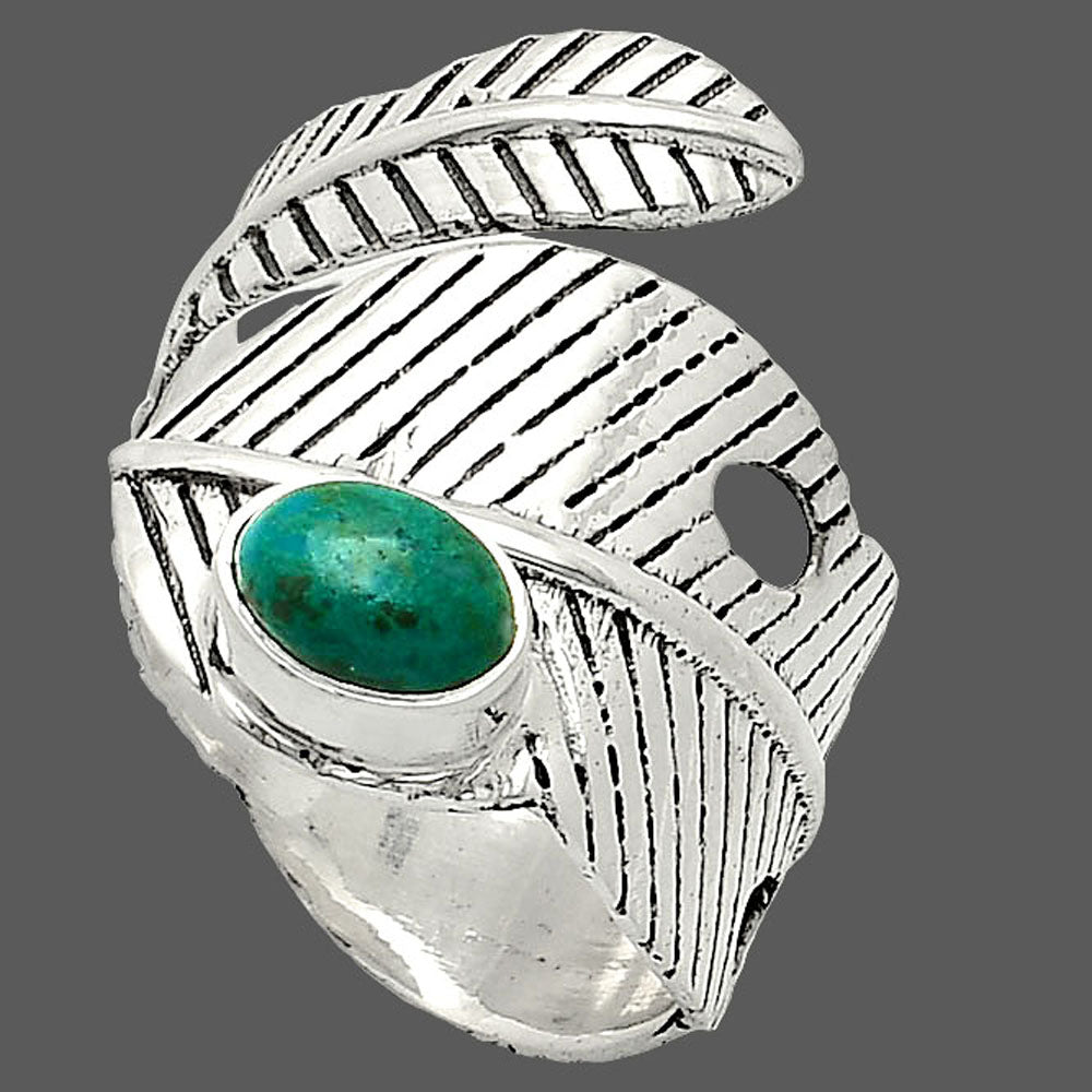 Adjustable Feather - Azurite Chrysocolla Ring size-7.5 R-1473 SDR237072