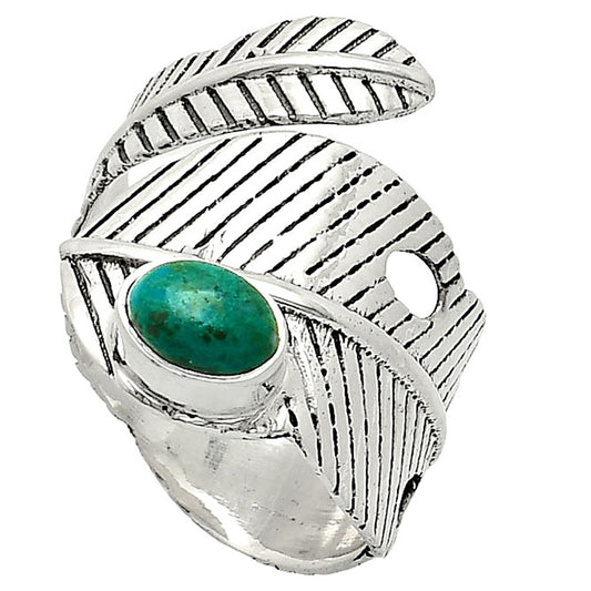 Adjustable Feather - Azurite Chrysocolla Ring size-7.5 R-1473 SDR237072