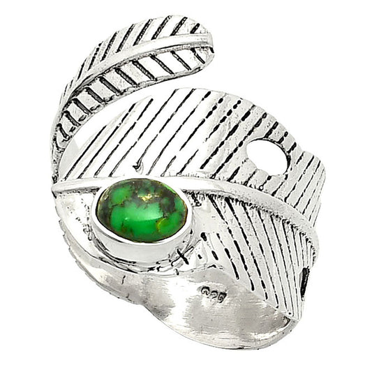 Adjustable Feather - Green Matrix Turquoise Ring size-9 R-1473 SDR237079