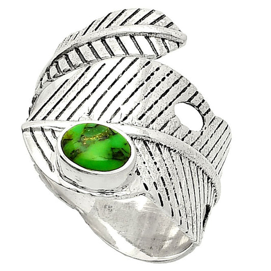 Adjustable Feather - Green Matrix Turquoise Ring size-8 R-1473 SDR237081