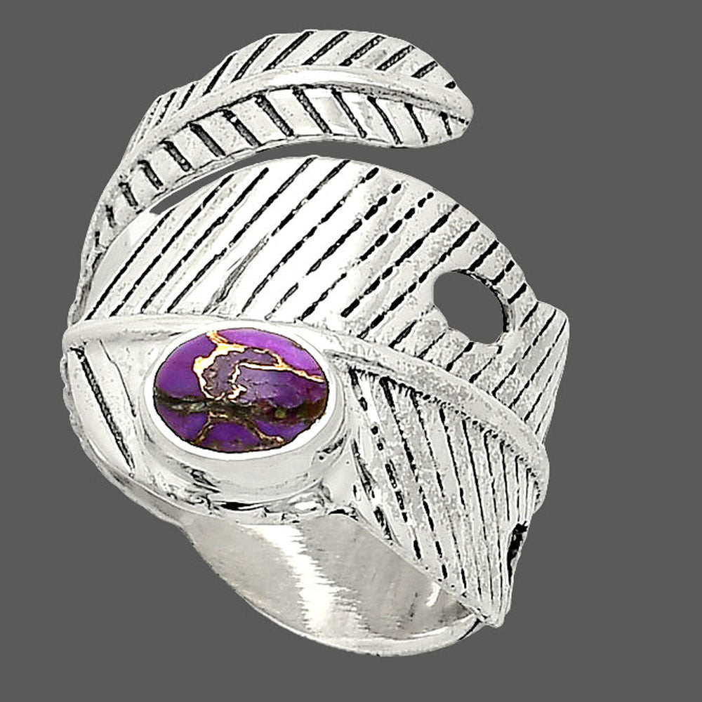 Adjustable Feather - Copper Purple Turquoise Ring size-7 R-1473 SDR237086