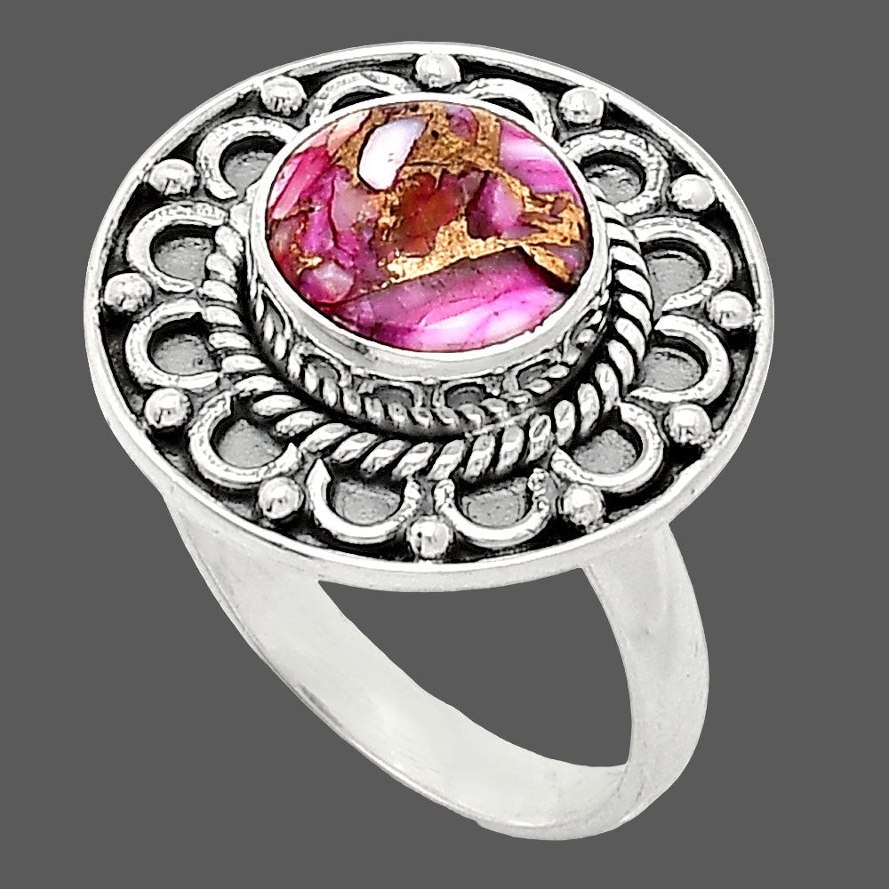 Kingman Pink Dahlia Turquoise Ring size-7.5 R-1256 SDR243099