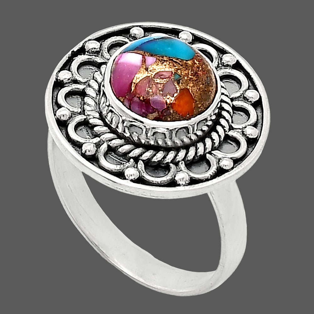 Kingman Pink Dahlia Turquoise Ring size-8 R-1256 SDR243100