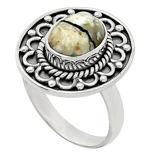 Authentic White Buffalo Turquoise Nevada Ring size-8 R-1256 SDR243115