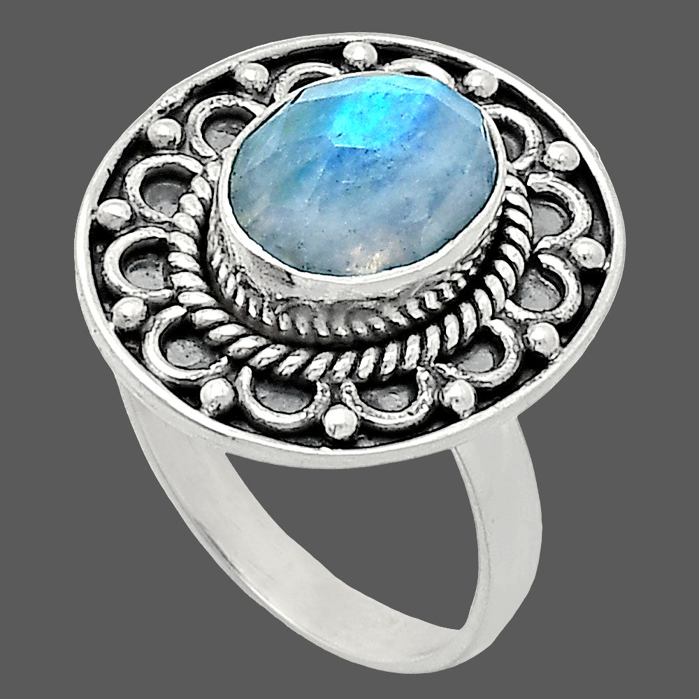 Rainbow Moonstone Checker - India Ring size-7.5 R-1256 SDR243154