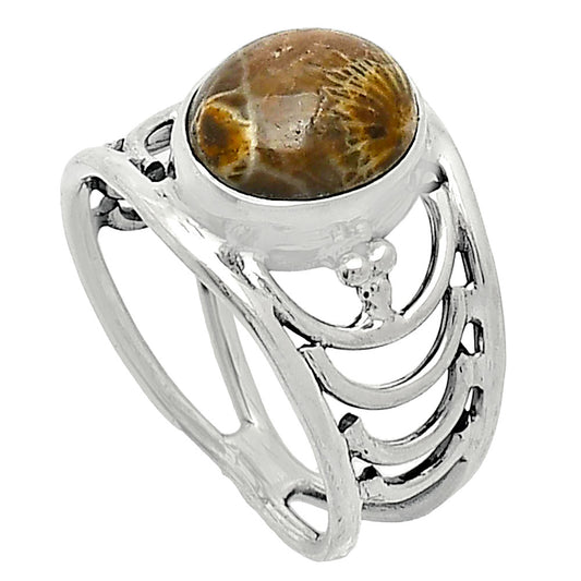Natural Flower Fossil Coral Ring size-8.5 R-1379 SDR243208