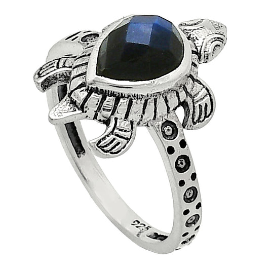 Tortoise - Blue Fire Labradorite Checker Ring size-7 R-1076 SDR243277