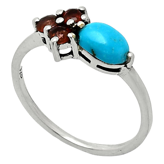 Sleeping Beauty Turquoise & Garnet Ring size-8 R-1250 SDR243448