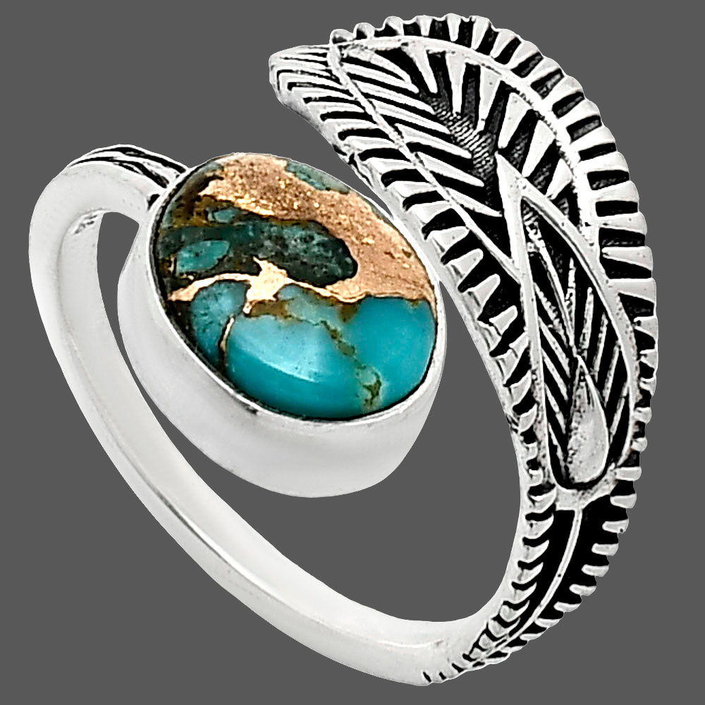 Adjustable - Kingman Copper Teal Turquoise Ring size-7.5 R-1116 SDR243795