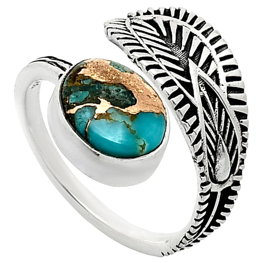 Adjustable - Kingman Copper Teal Turquoise Ring size-7.5 R-1116 SDR243795