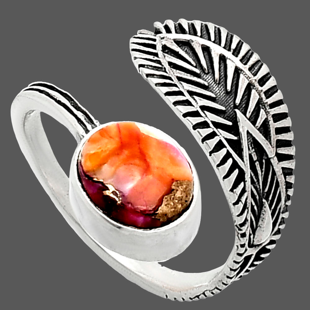 Adjustable Kingman Orange Dahlia Turquoise Ring size-7.5 R-1116 SDR243798