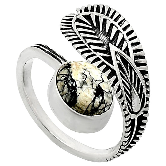 Adjustable Authentic White Buffalo Turquoise Nevada Ring size-7.5 R-1116 SDR243813