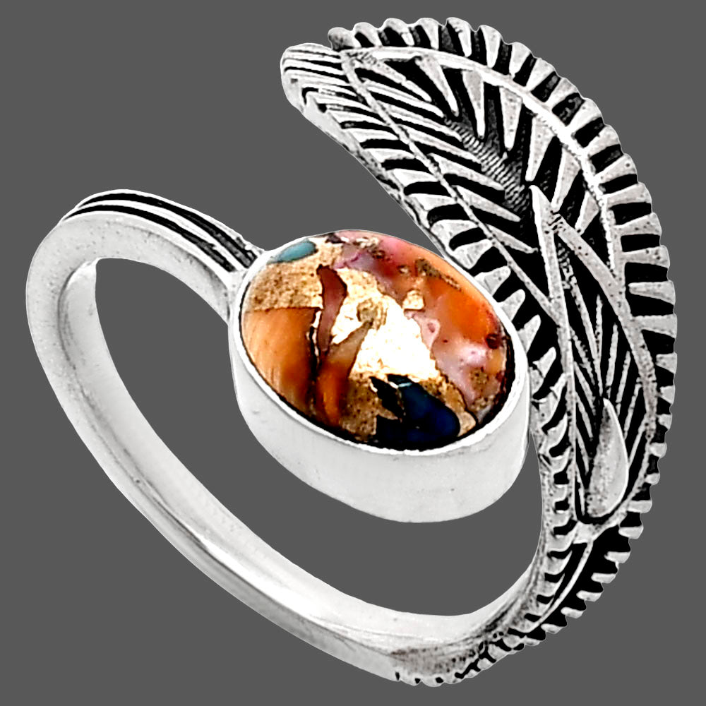Adjustable Kingman Orange Dahlia Turquoise Ring size-6.5 R-1116 SDR243847