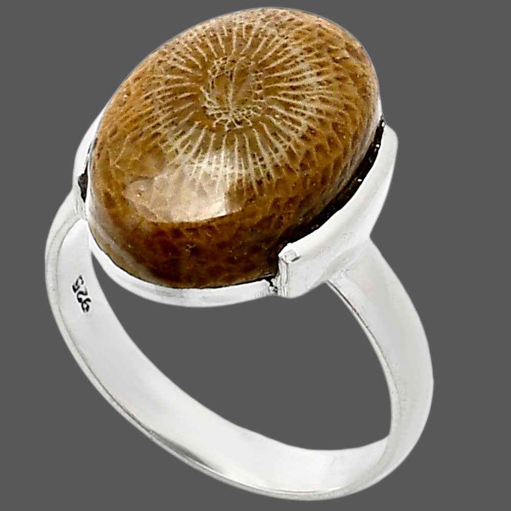Natural Flower Fossil Coral Ring size-8 R-1173 SDR243878