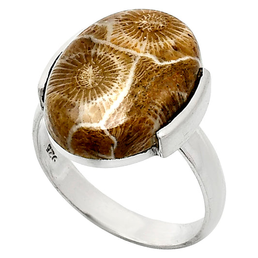 Natural Flower Fossil Coral Ring size-8 R-1173 SDR243936