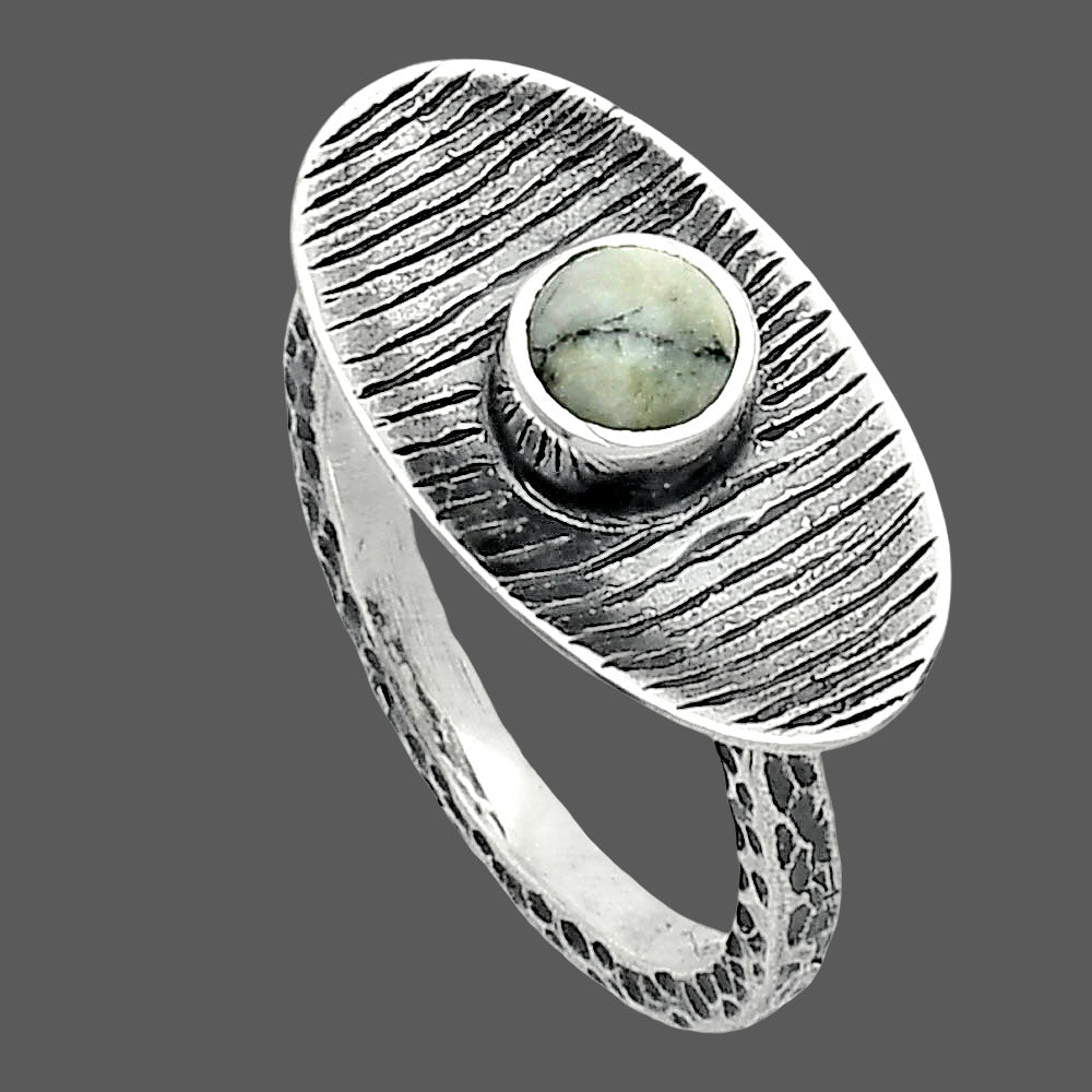 Authentic White Buffalo Turquoise Nevada Ring size-7 R-1573 SDR244228