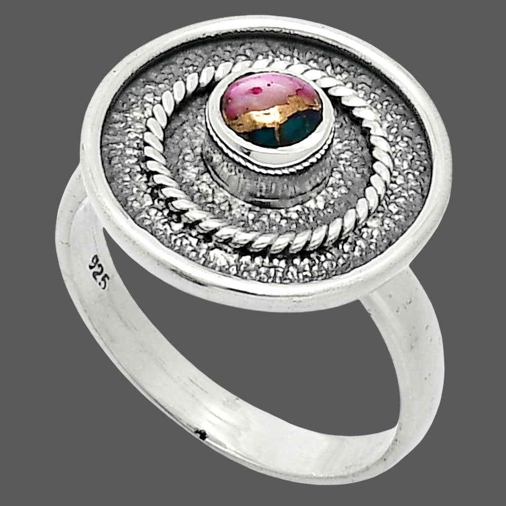 Kingman Pink Dahlia Turquoise Ring size-8 R-1439 SDR244352