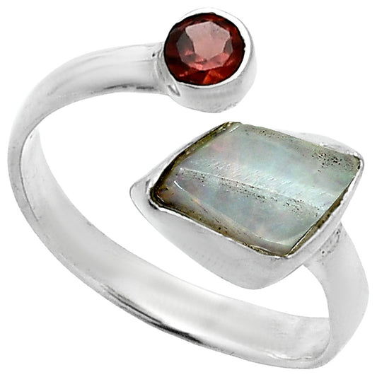 Ethiopian Opal Rough & Garnet Ring size-7.5 R-1205 SDR244574