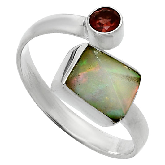 Ethiopian Opal Rough & Garnet Ring size-9 R-1205 SDR244588