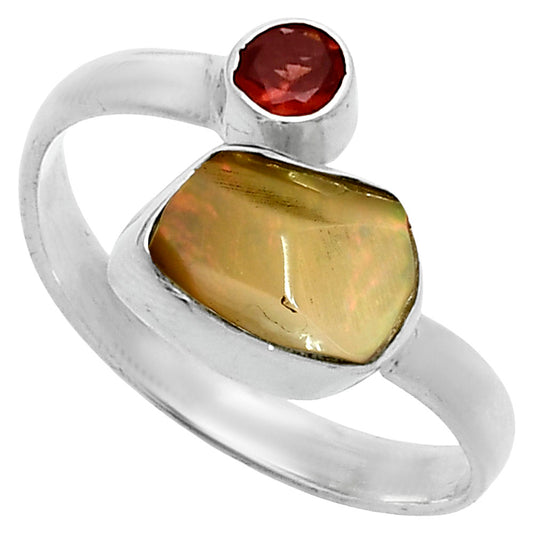 Ethiopian Opal Rough & Garnet Ring size-8 R-1205 SDR244594