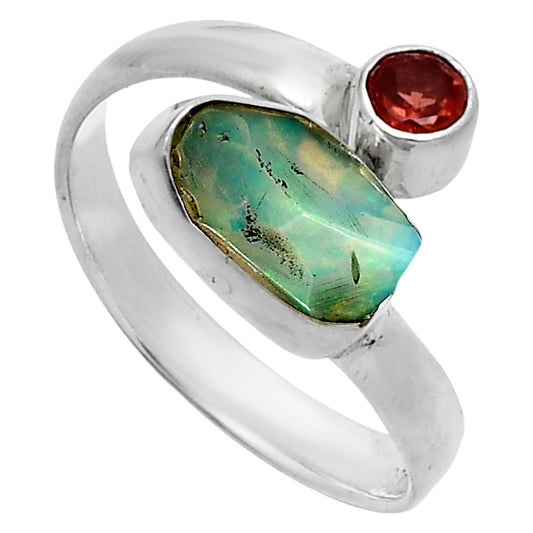 Ethiopian Opal Rough & Garnet Ring size-7 R-1205 SDR244595