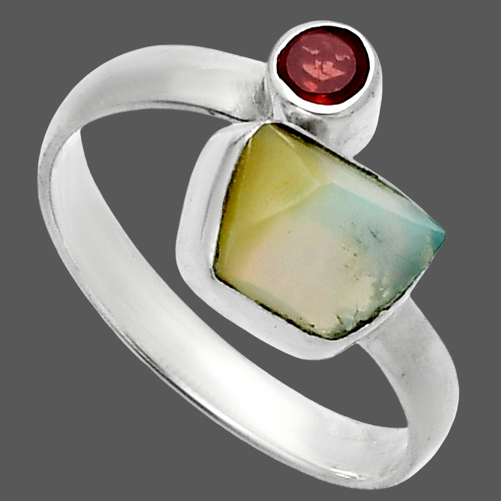 Ethiopian Opal Rough & Garnet Ring size-8.5 R-1205 SDR244599