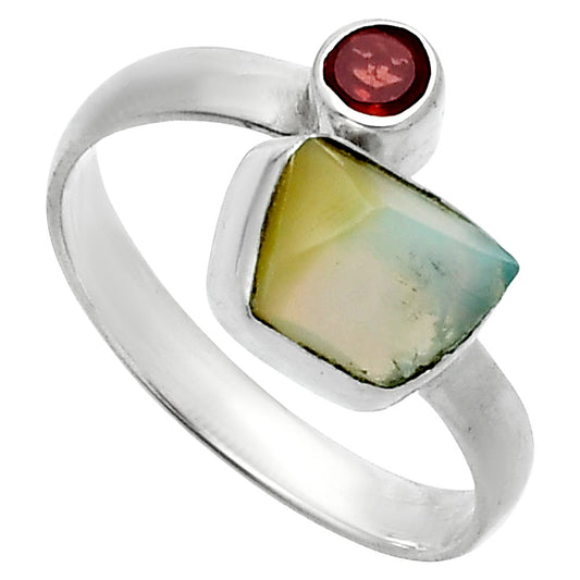 Ethiopian Opal Rough & Garnet Ring size-8.5 R-1205 SDR244599