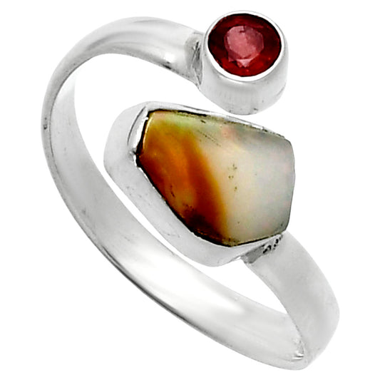 Ethiopian Opal Rough & Garnet Ring size-8 R-1205 SDR244616