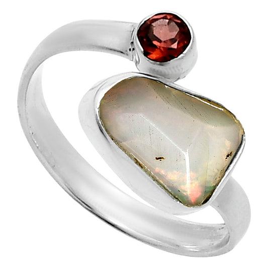 Ethiopian Opal Rough & Garnet Ring size-9 R-1205 SDR244633