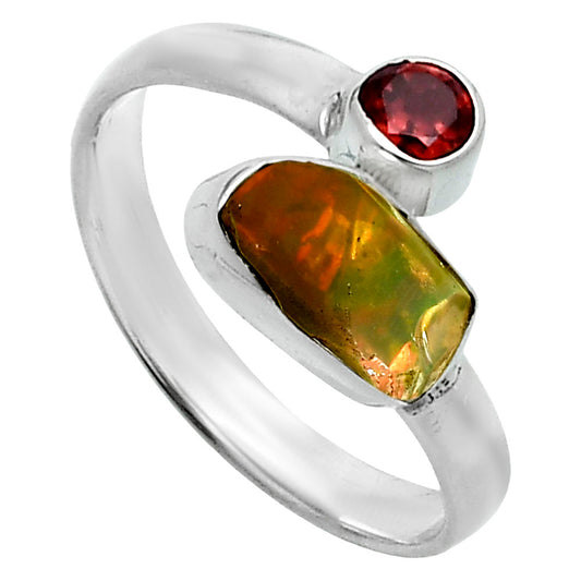 Ethiopian Opal Rough & Garnet Ring size-7 R-1205 SDR244640