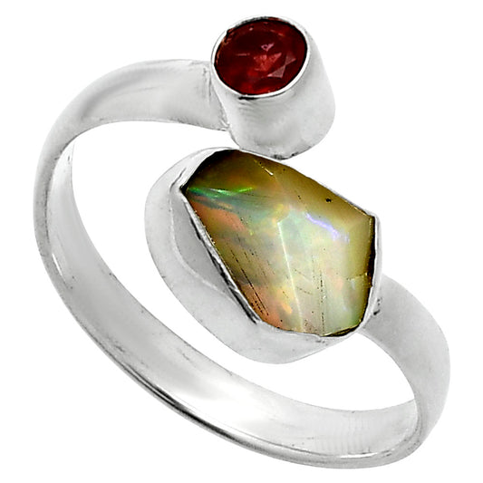 Ethiopian Opal Rough & Garnet Ring size-8.5 R-1205 SDR244644