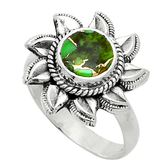 Sun - Natural Green Matrix Turquoise Ring size-7 R-1617 SDR244788