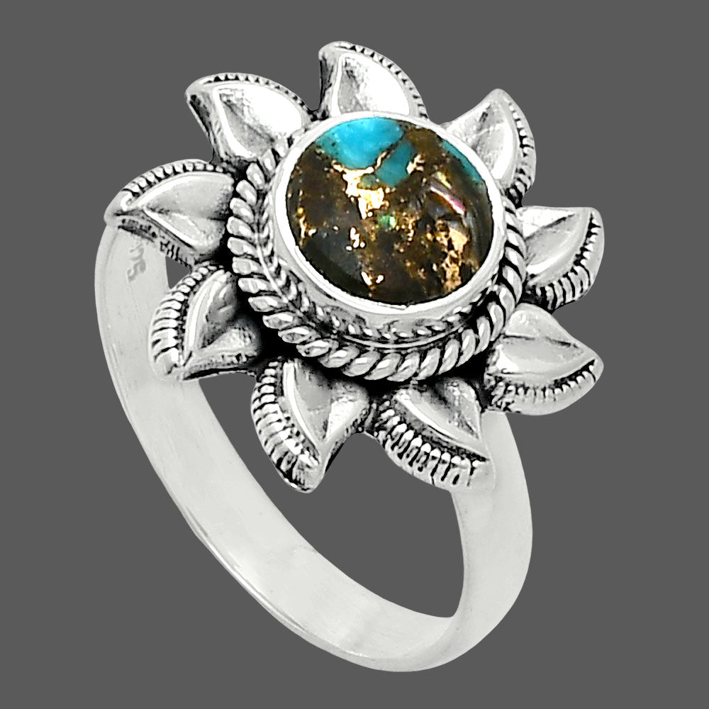 Sun - Shell In Black Blue Turquoise Ring size-7 R-1617 SDR244794