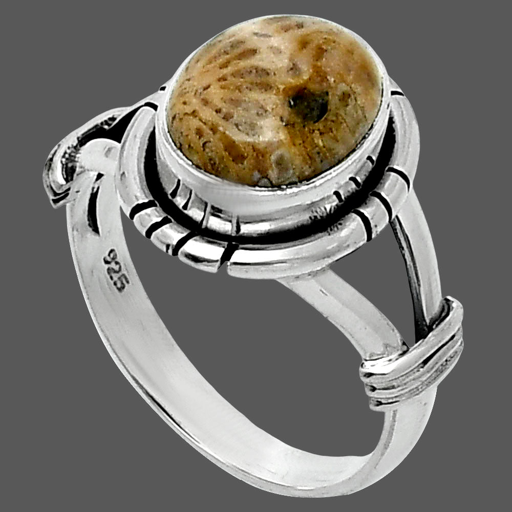 Natural Flower Fossil Coral Ring size-7 R-1533 SDR244922